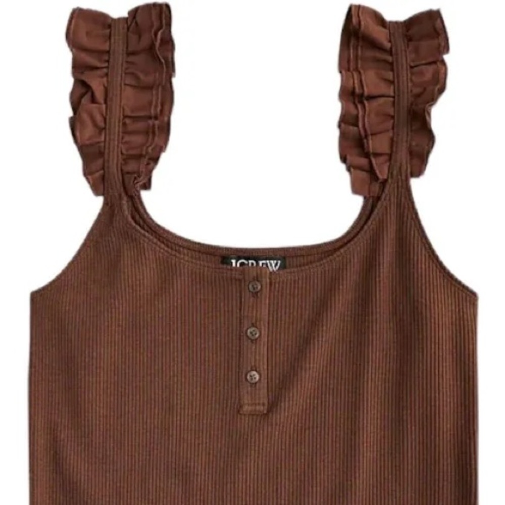 J. Crew Scrunchie Strap Henley Tank with Vintage Rib ~ Chocolate
